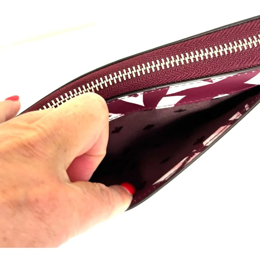 Kate Spade Jana Foliage Large Continental Wallet Zip Around Burgundy Pink NWOT
